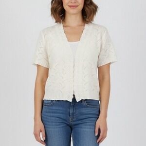 Sweet Kizz Bolero Shrug Sweater Womens M Ivory Short Sleeve Open Front Outdoor
